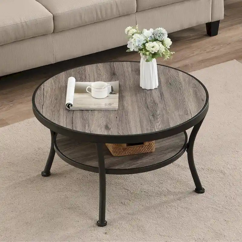 Myhozm Industrial Round Metal Coffee Table with Shelf – Perfect for Living Room, Home Office, and Bedroom - image 6