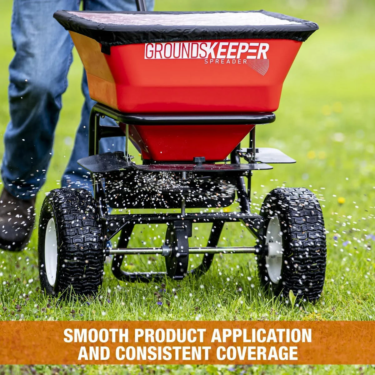 Walk Behind Push Spreader, 100lb Capacity, For Salt, Ice & Snow Melt, Included Grate & Cover With Enclosed Gearbox for Protection. - image 6