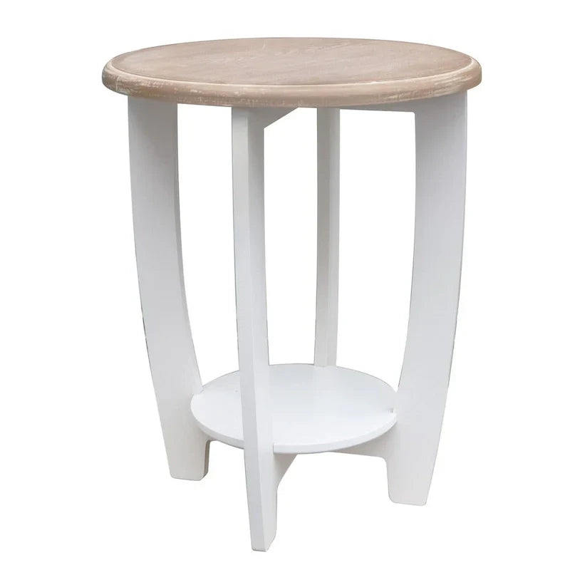 Two-Tiered Round Wooden Side Table in White and Brown - image 2