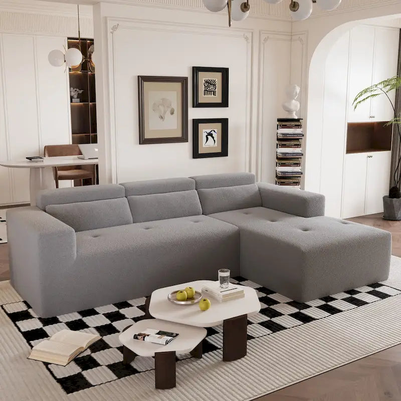 Christopher Knight Home - 109 Modern L-Shaped Modular Sectional Sofa in Teddy Fabric with Chaise and Pillows - image 16