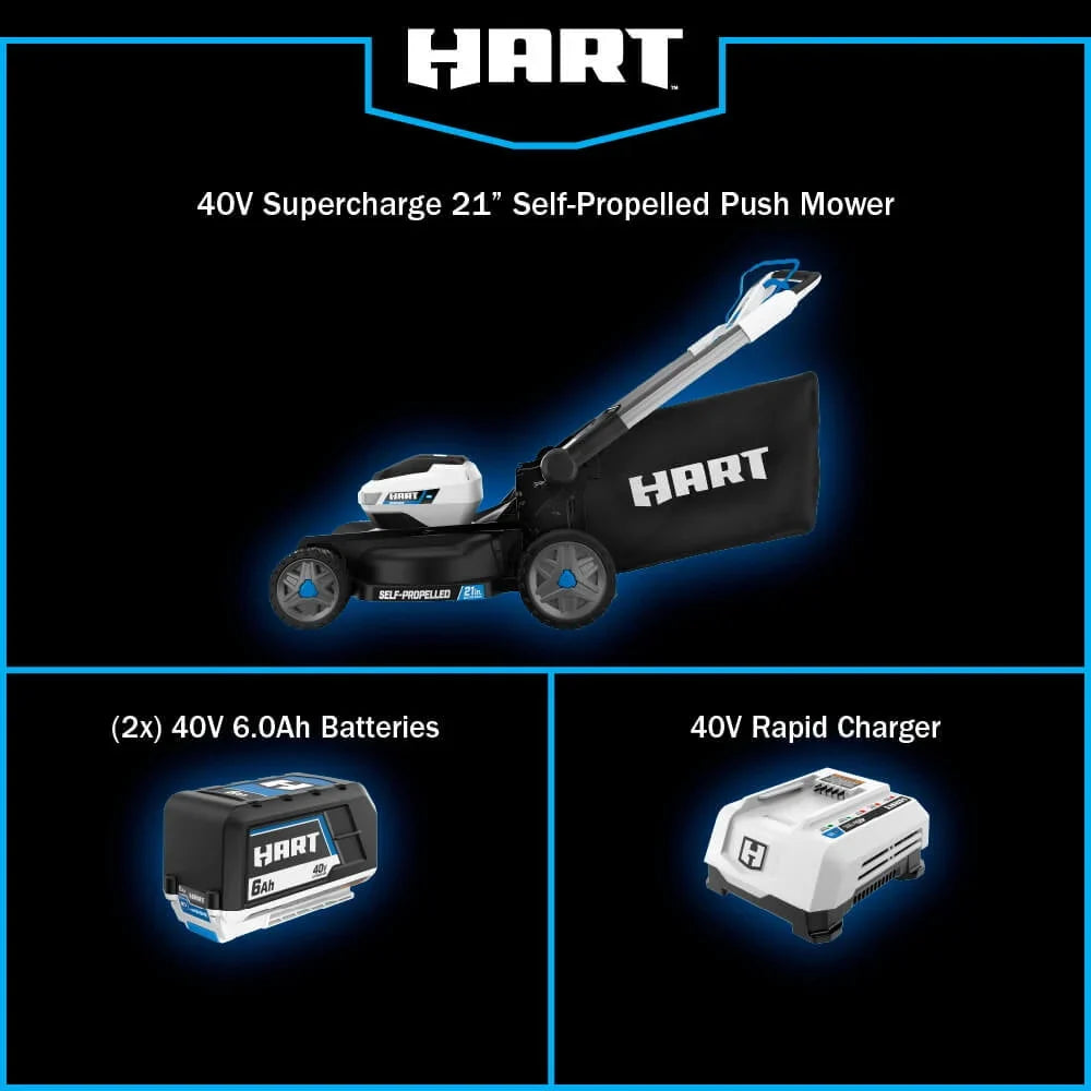 HART 40-Volt 21-inch Supercharge 3-in-1 Self-Propelled Mower Kit, (2) 6.0Ah Lithium-Ion Batteries - image 13