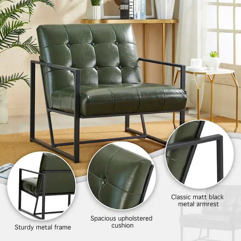 Glitzhome Set of 2 Mid-Century Tufted Accent Chairs in 29.25W PU Leather - image 23