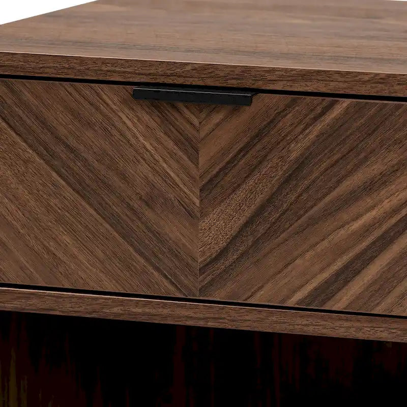 Sadia Contemporary Walnut Brown Wood and Black Metal 1-Drawer Side Table - image 7