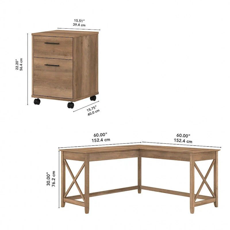 Bush Furniture Key West 60-Inch L-Shaped Desk with Rolling File Cabinet - image 37