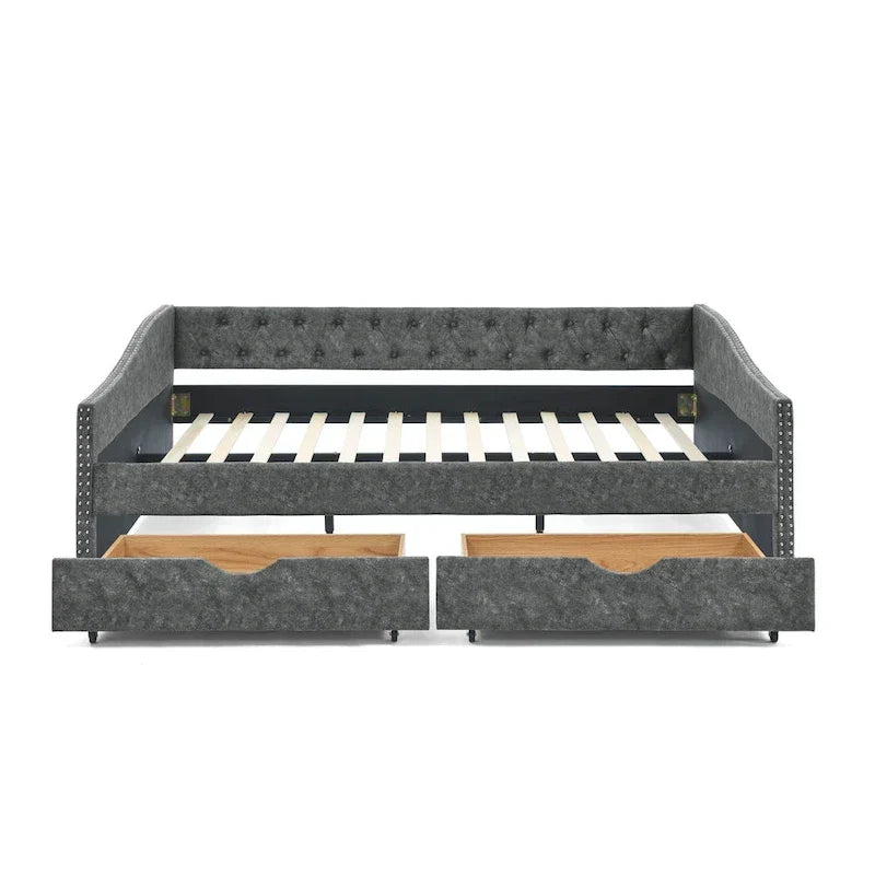 Upholstered Tufted Queen Size Daybed Sofa Bed with Storage Drawers - image 14