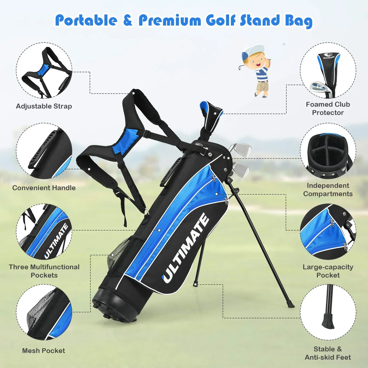 Junior Complete Golf Club Set for Age 8 to 13, Includes 3# Fairway Wood, 7# & 9# Irons, Putter - image 6