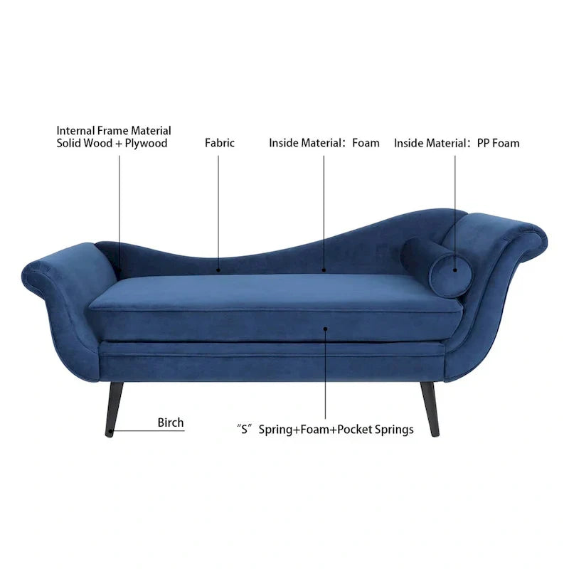 Upholstered Indoor Chaise Lounge Chair with Scroll Arms, Reclining Feature, Rolled Accent Pillow, and Sturdy Solid Wood Legs - image 21