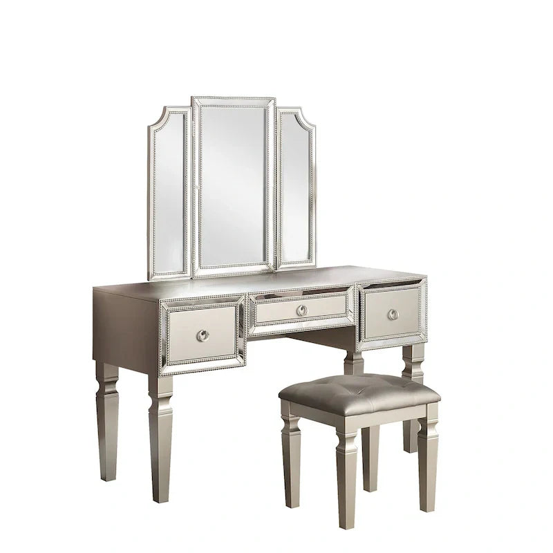Fabric and Wood Vanity Set with Matching Stool - image 2