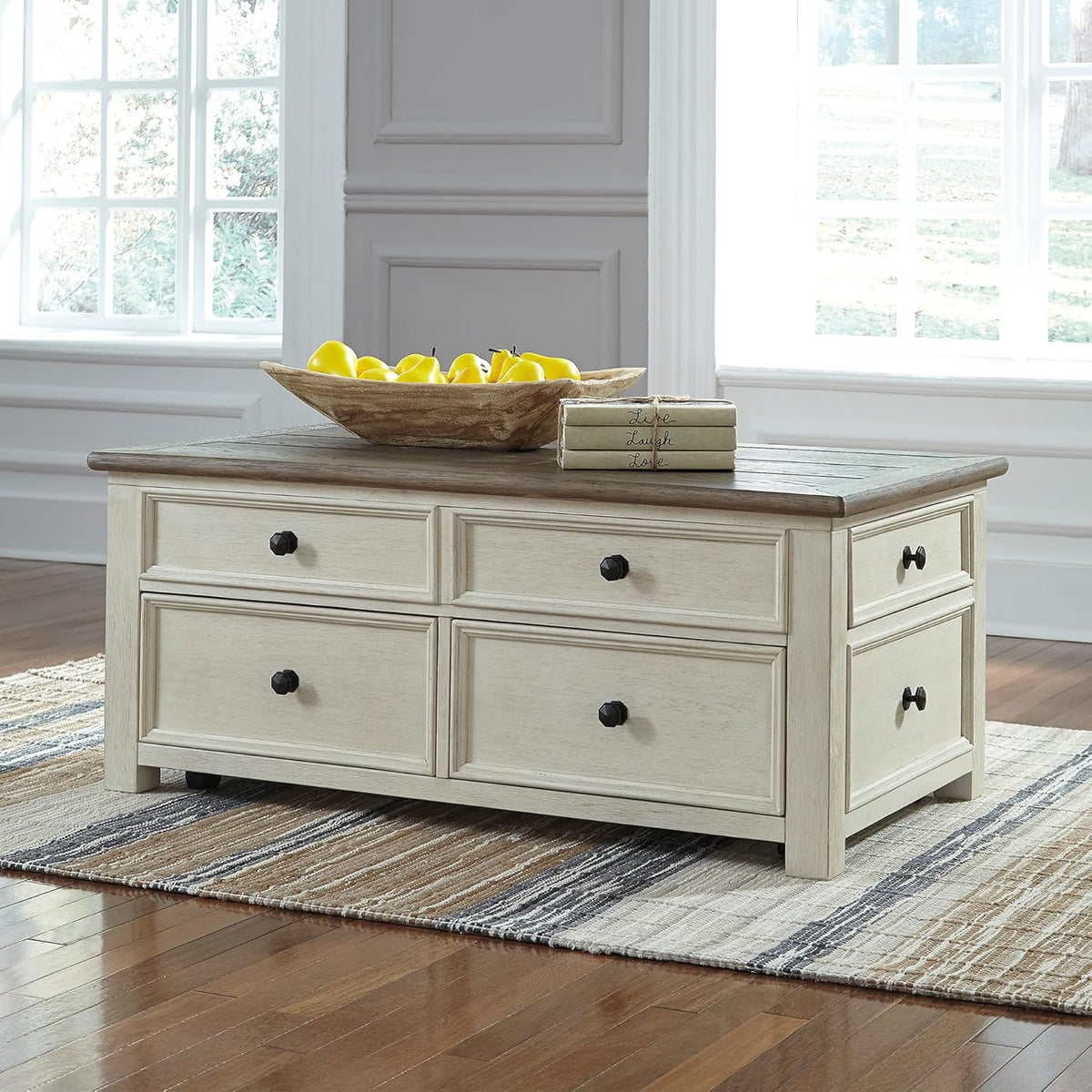 Ashley Bolanburg Lift Top Coffee Table with Drawers, Antique Cream & Brown - image 2