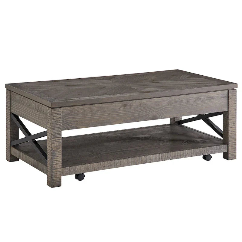 Lift Top Coffee Table with Hidden Storage and Shelf - image 6