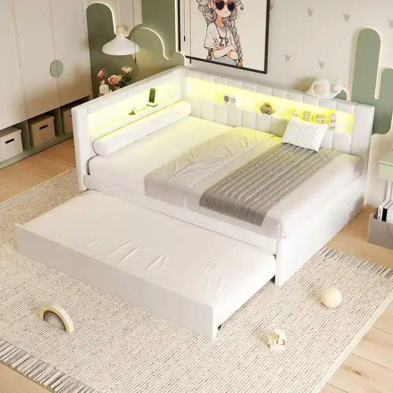 Upholstered Platform Bed with USB Ports & LED Lighting - Full/Twin Size Bed Frame with 2 Storage Drawers - Modern Bedroom - image 25