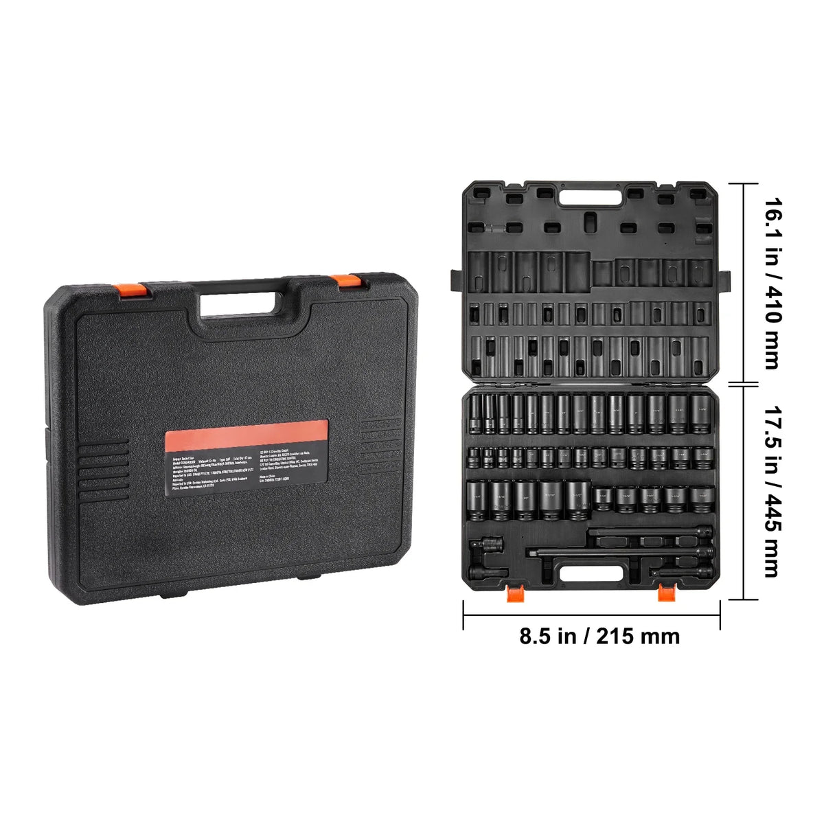 SKYSHALO 43-Pc Impact Socket Set, 1/2" Drive, SAE 3/8"-1-1/2", Deep & Shallow, 6-Point, Cr-Mo Steel, for Automotive Repair, Clear Size Labels, Durable - image 6