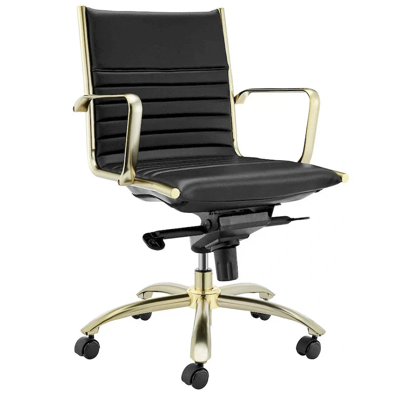 Dirk Black Low Back Office Chair with Matte Brushed Gold Base - image 2