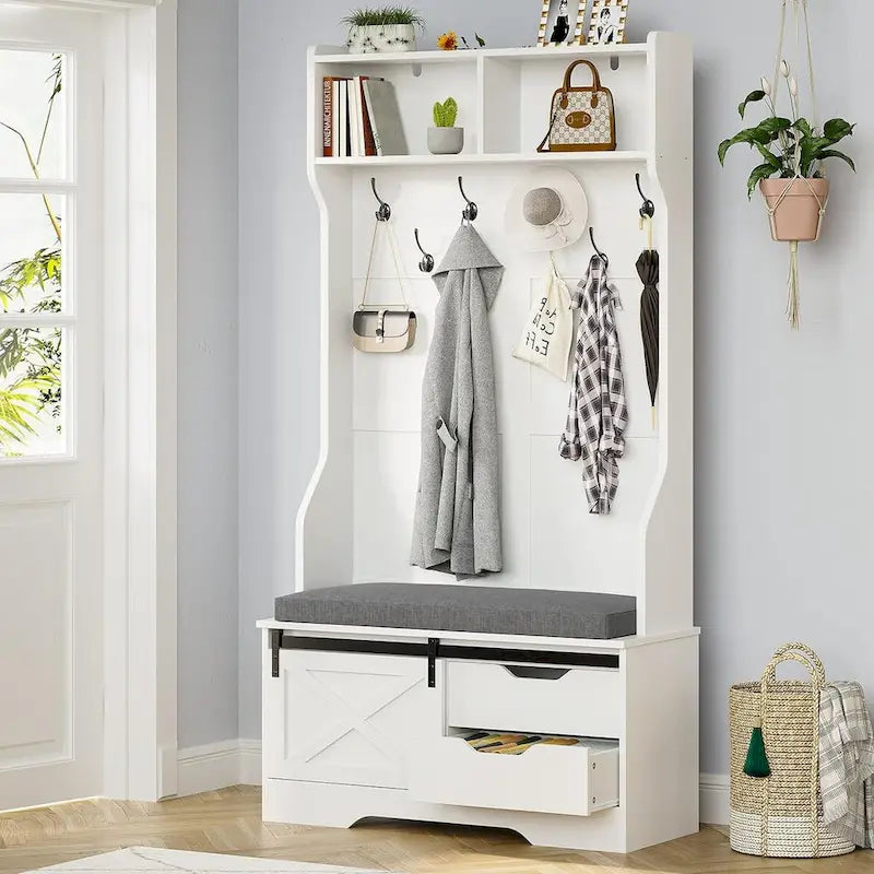 Barn Door Hall Tree with Bench and Shoe Storage Coat Rack - image 2