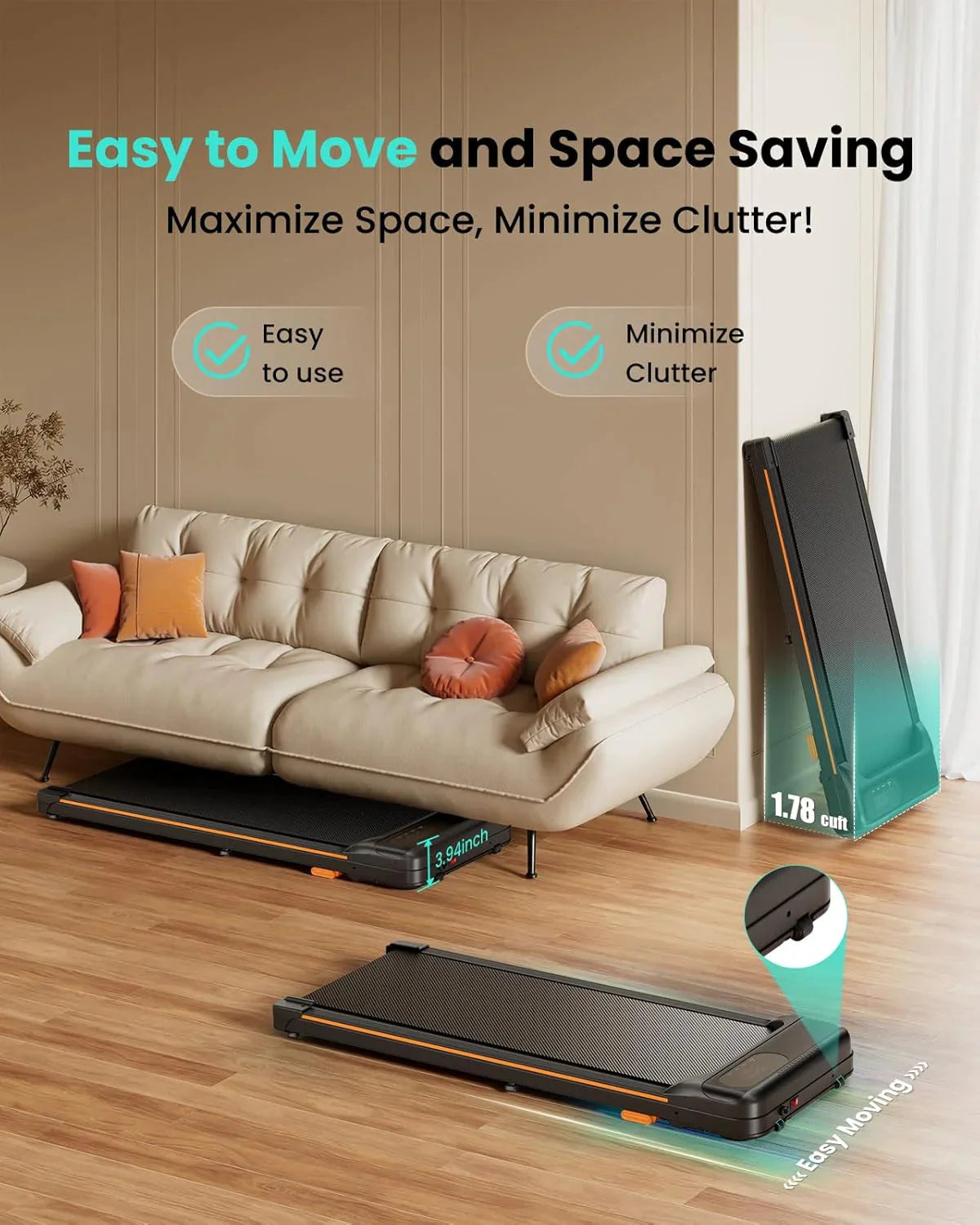 Walking Pad, Under Desk Treadmill with Incline for Home Office 2.5HP Portable Walking Treadmill with 280 Lbs Weight Capacity Walking Machine, Remote Control, LED Display - image 14
