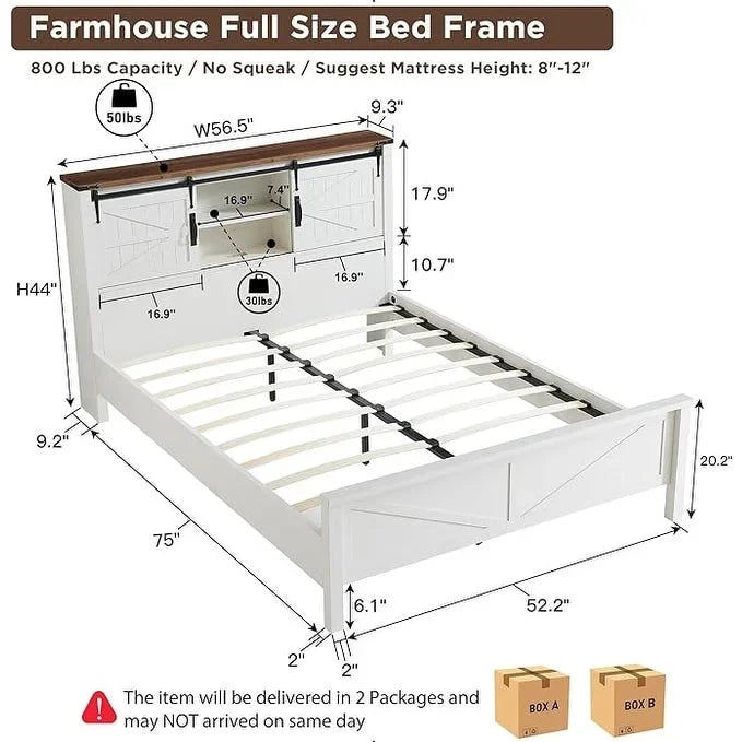 Farmhouse Full Bed Frame with Storage Shelves and Built-in Charging Station - image 3