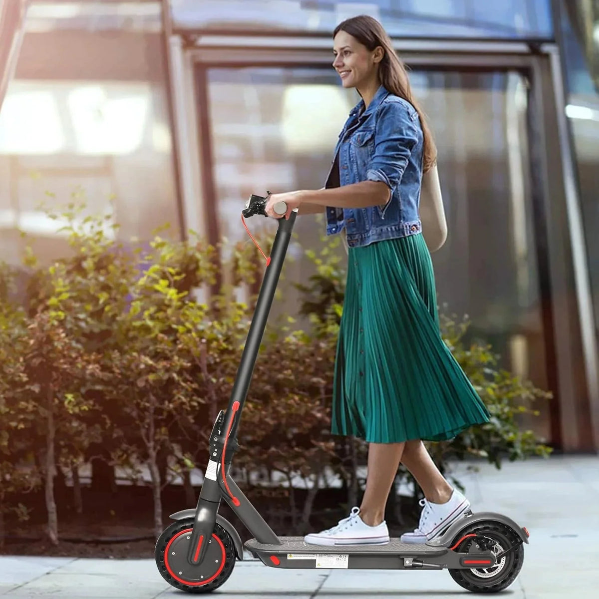 Electric Scooter - 8.5" Solid Tires, 350W Motor, Up to 19 MPH and 21-23 Miles Long-Range Portable Foldable Commuting Scooter for Adults with Double Braking System and App - image 11