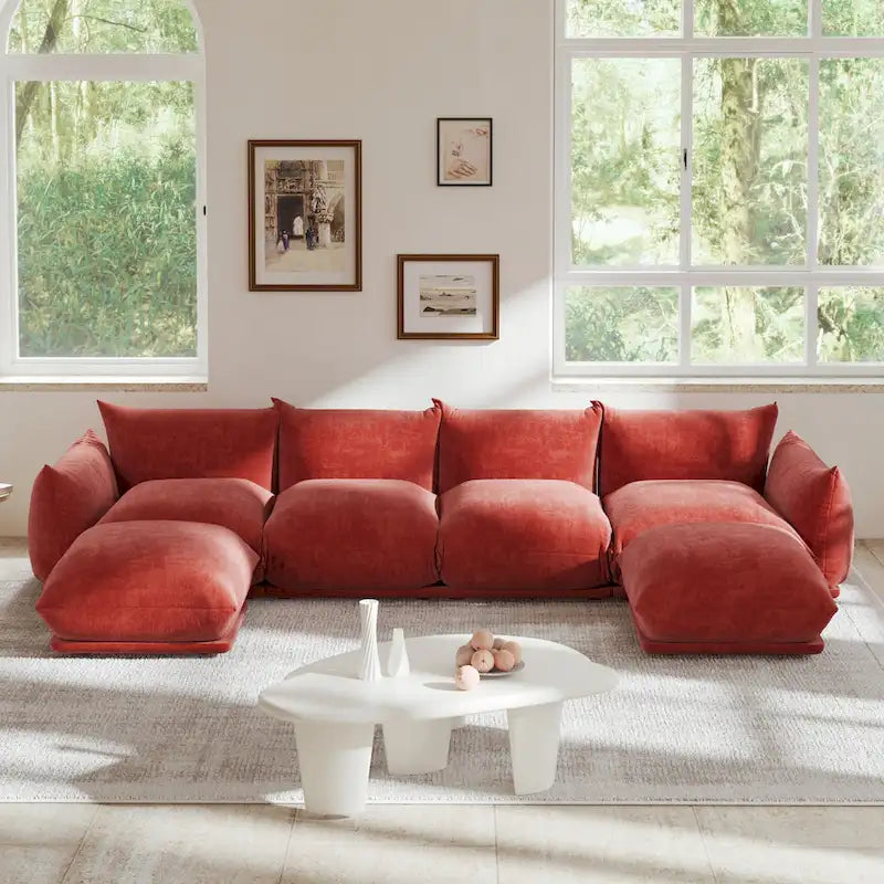 U-Shaped Chenille Fabric Sectional Sofa for 4 with 2 Matching Ottomans - image 16