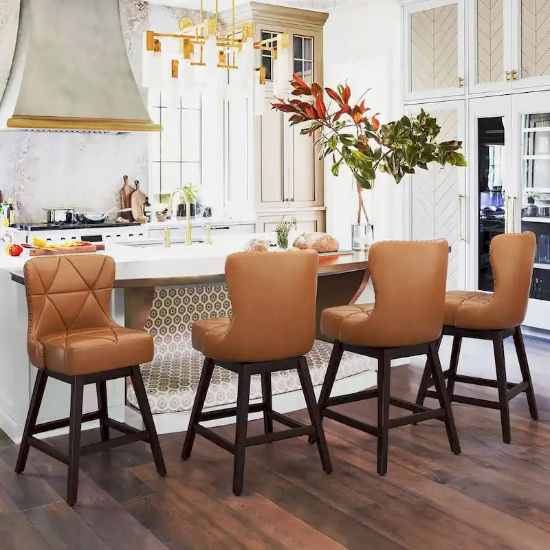 LUE BONA Set of 4 Mid-Century Modern 26-Inch Swivel Counter Stools with Faux Leather and Fabric Upholstery for Kitchen Island - image 1