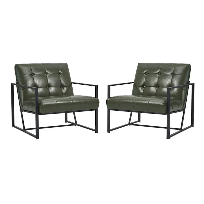 Glitzhome Set of 2 Mid-Century Tufted Accent Chairs in 29.25W PU Leather - image 14