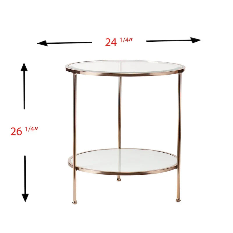 HomeRoots 26-Inch Gold Glass and Iron Round End Table with Shelf - Dimensions: 24.25 x 24.25 x 26.25 Inches - image 7