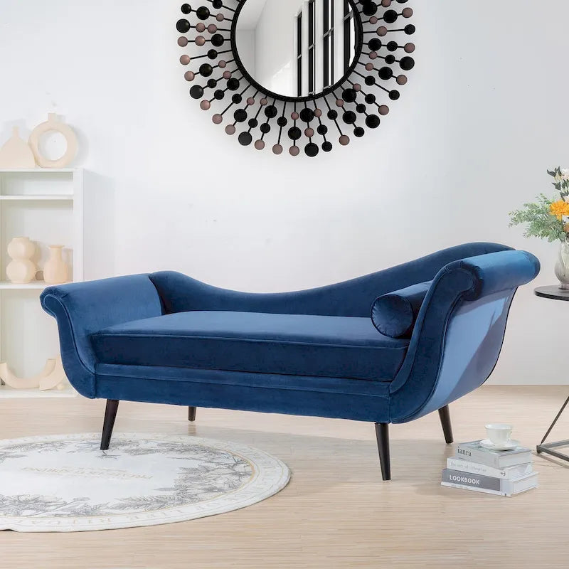 Upholstered Indoor Chaise Lounge Chair with Scroll Arms, Reclining Feature, Rolled Accent Pillow, and Sturdy Solid Wood Legs - image 15