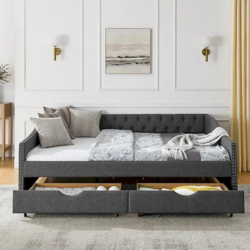 Upholstered Tufted Queen Size Daybed Sofa Bed with Storage Drawers - image 4