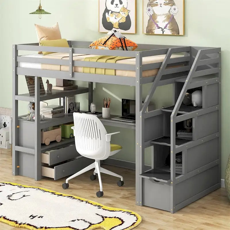 Merax Loft Bed with Integrated Desk and Storage Shelves - image 7