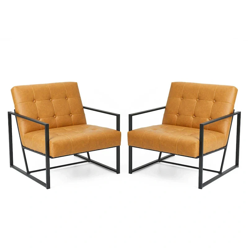 Glitzhome Set of 2 Mid-Century Tufted Accent Chairs in 29.25W PU Leather - image 10