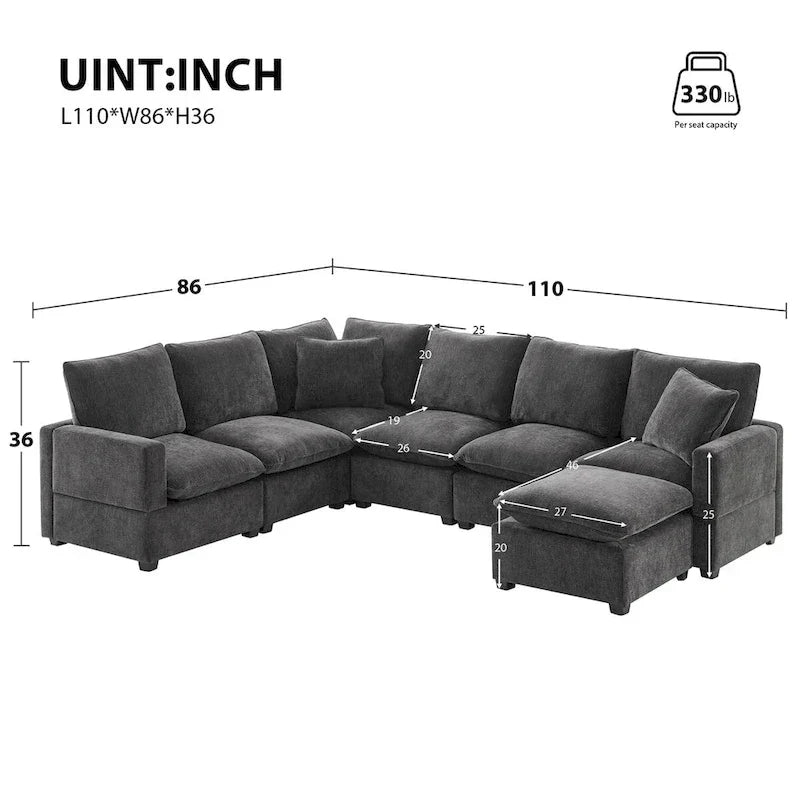 Nestfair Contemporary U-Shaped Modular Sofa Set - 7-Seater Chenille Sectional Couch with 2 Included Pillows - image 10