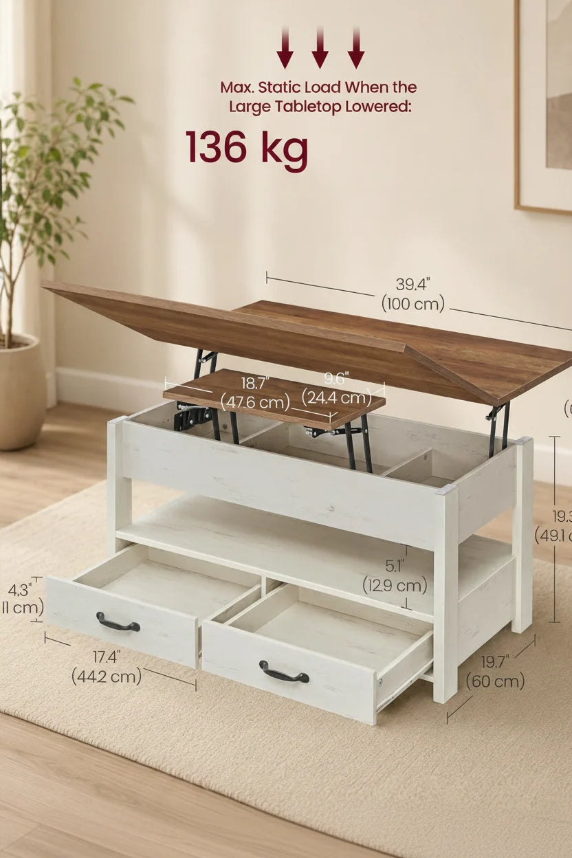 Honey Brown Lift Top Coffee Table With Drawers - image 2