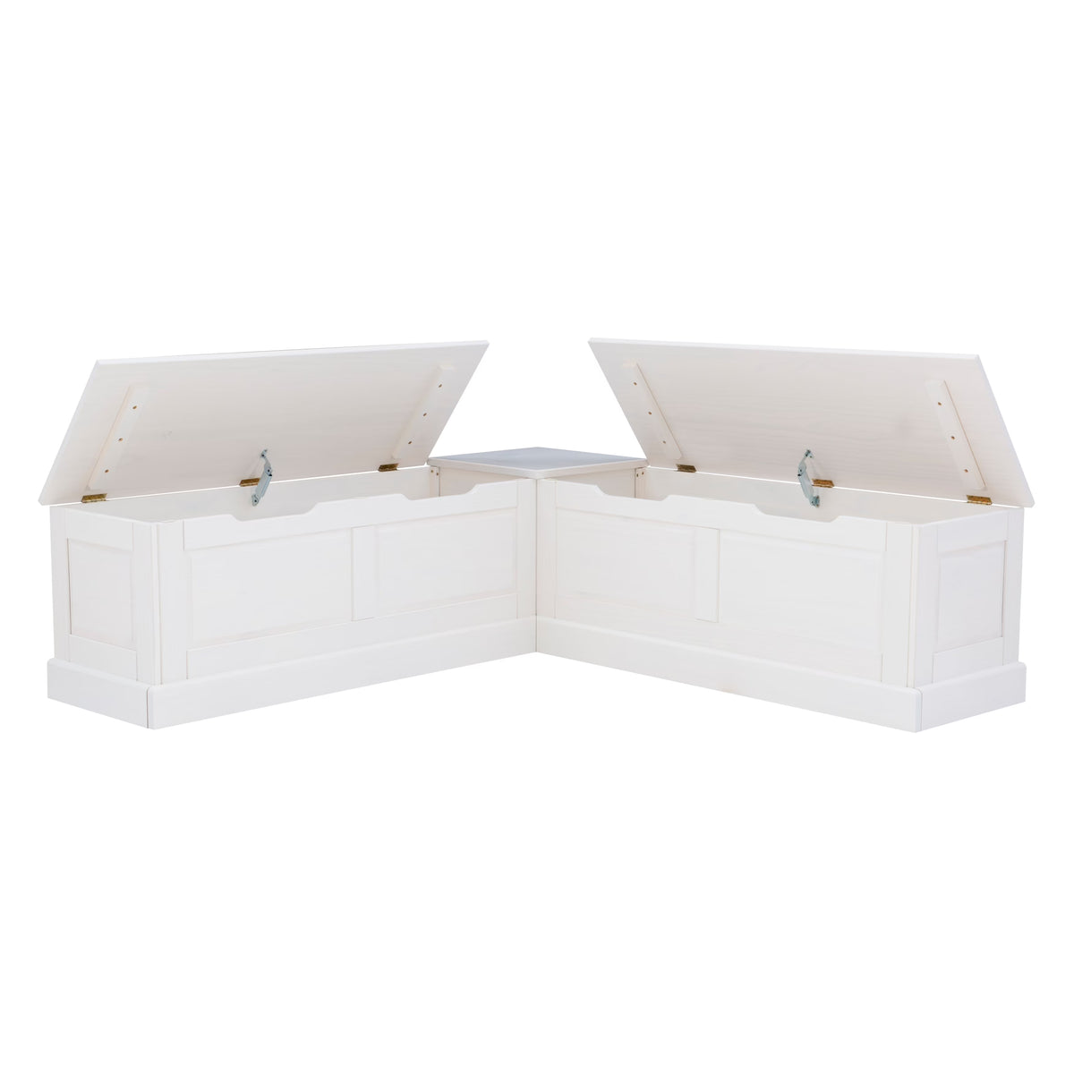 Linon Nook Bench Collection L - Shaped Wood Farmhouse Breakfast Bench with Hidden Storage, White - image 1