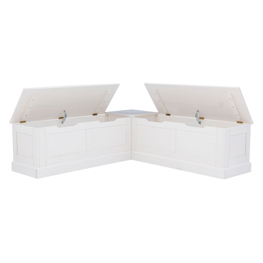Linon Nook Bench Collection L - Shaped Wood Farmhouse Breakfast Bench with Hidden Storage, White - image 1