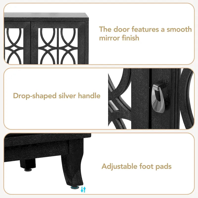 Mirrored Buffet Cabinet with Glass Doors and Silver Handles - 3-Door Sideboard for Living Room, Hallway, and Dining Room - image 26
