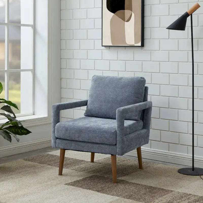 Soft Cushion Blue Chenille Upholstered Armchair - 25.98" Height - image 1