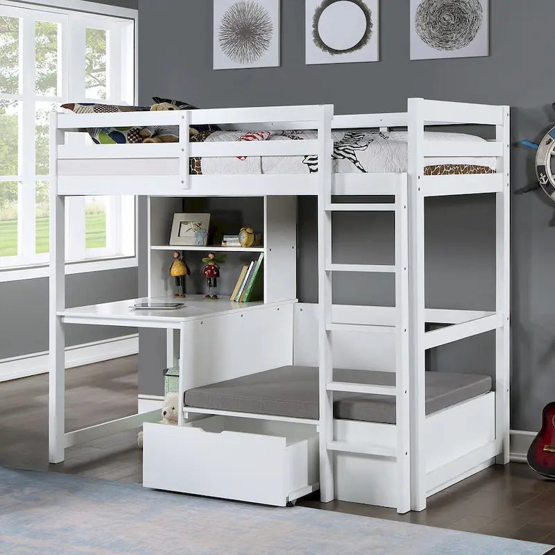 Furniture of America Wegh Twin Loft Bed with Workstation and Concealed Storage - Solid Wood - image 2