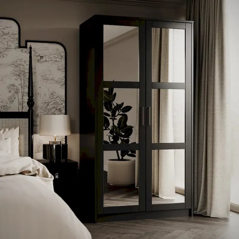 Palace Imports 100% Solid Wood 2-Door Urban Wardrobe Armoire with Solid and Mirrored Doors - image 16