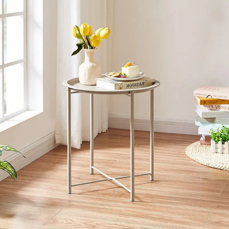 Javlergo Set of 2 Folding Round Steel TV Tray Tables - Compact Side Tables, No Assembly Needed - Dimensions: 18.5 x 18.5 x 19.7 in - image 7