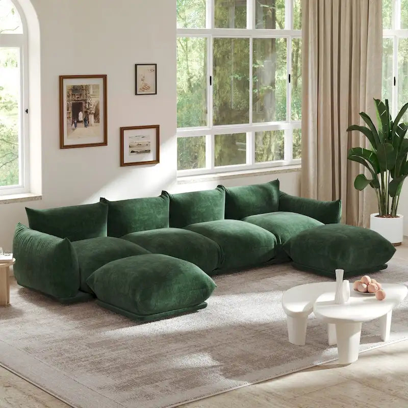 U-Shaped Chenille Fabric Sectional Sofa for 4 with 2 Matching Ottomans - image 8