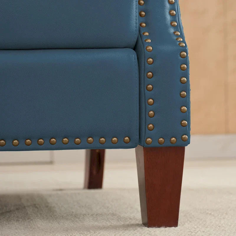 Authentic Leather Pushback Recliner with Adjustable Seat Back and Sturdy Wooden Legs - image 29
