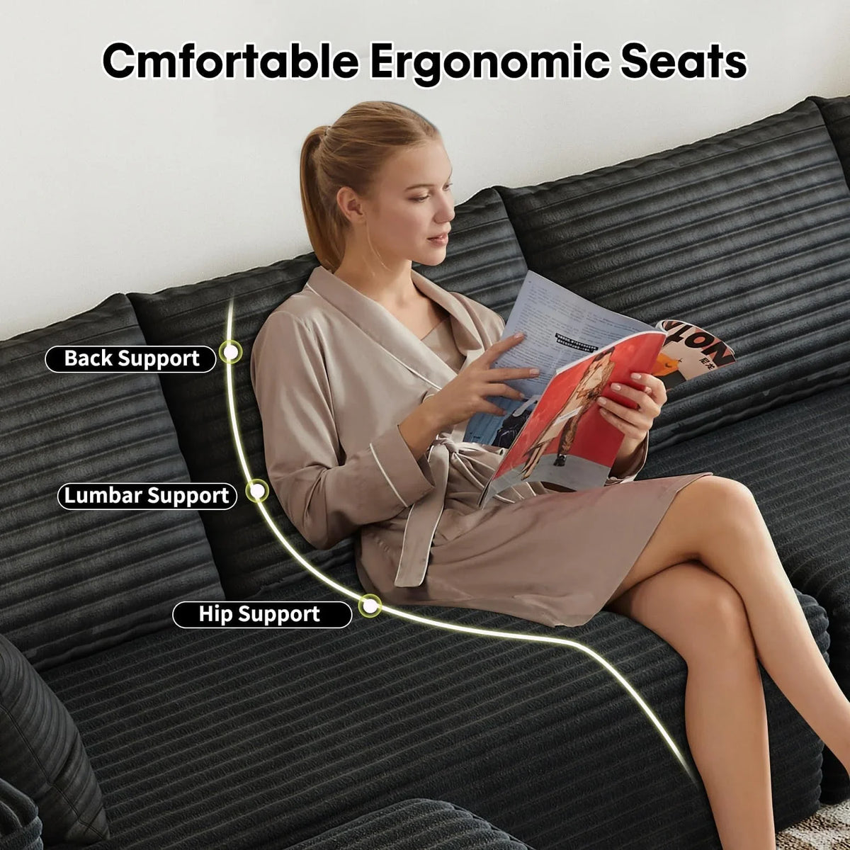 107.5" Cloud Modular Sectional Sofa Couch with L-Shape Chaise,Modern Minimalist Upholstered Couches for Living Room Bedroom,Deep Seat Corner Couch .No Assembly Required (Black,Left Facing Chaise) - image 34