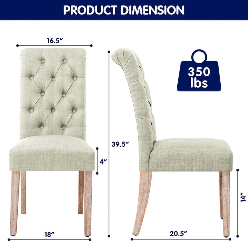 CHUN YI Modern Linen Parsons Dining Chairs - Set of 2 with Button Detail - image 17