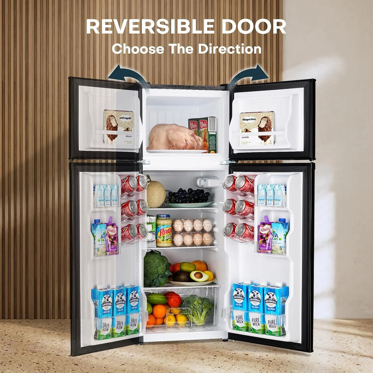 Upstreman 3.1 Cu.Ft Mini Fridge with Freezer, Double Door Small Fridge, Dorm Essentials, Adjustable Thermostat, Energy Saving, Mini Refrigerator for Office, Dorm,Bedroom, Stainless - image 11