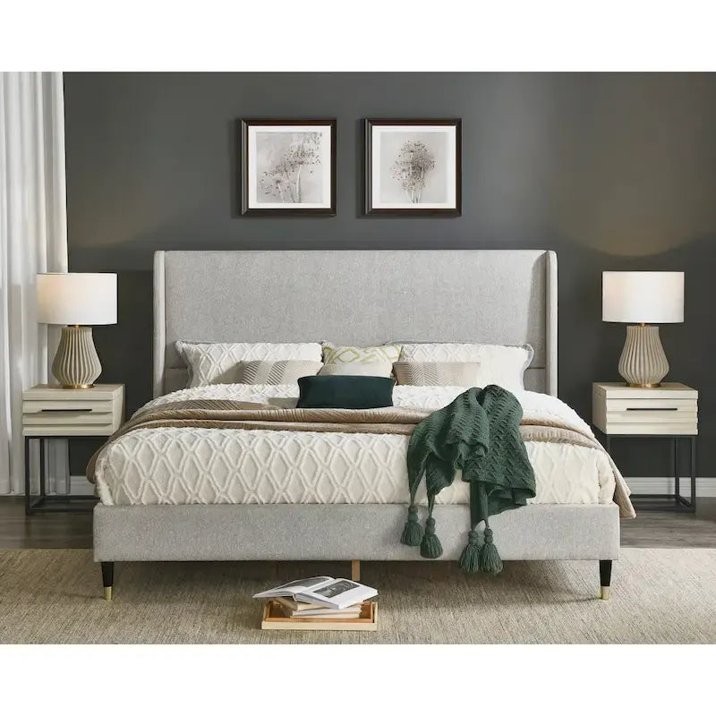 Roundhill Furniture Rozitta Upholstered Wingback Bed with Platform Design - image 37