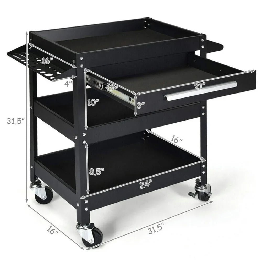 Spaco Rolling Tool Cart Mechanic Cabinet Storage ToolBox Organizer with Drawer-Black, Utility Cart on Wheels for Warehouse Garage Cleaning Office - image 4