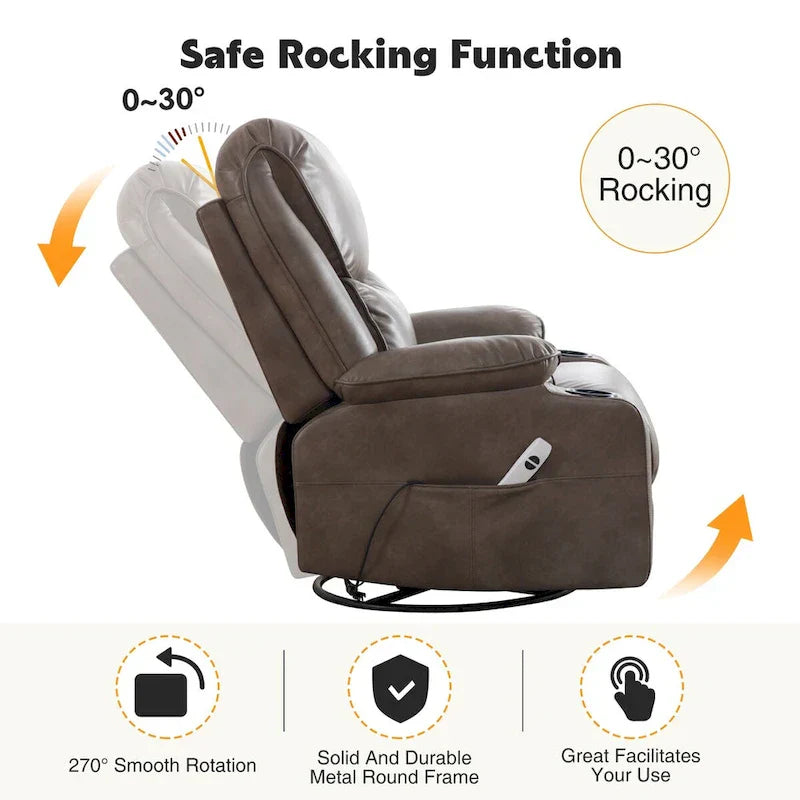 HOMYKA 34.2-Inch Wide Faux Leather Swivel Rocking Power Recliner Chair with USB Charging Port - image 12