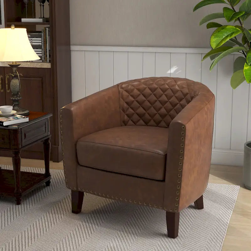 Ethan Barrel Accent Chair in PU Leather with Nailhead Detailing - image 12