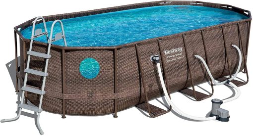 Bestway Power Steel 18' x 9 'x 48' above ground swimming pool Set with metal frame home swimming pool sand filter pump, skimmer and vacuum - image 1