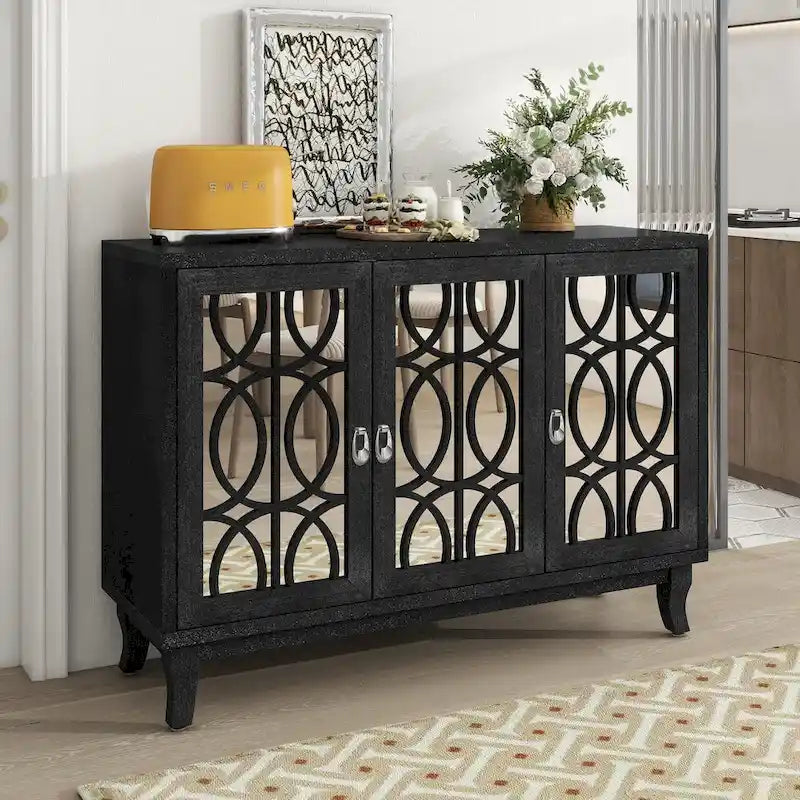 Mirrored Buffet Cabinet with Glass Doors and Silver Handles - 3-Door Sideboard for Living Room, Hallway, and Dining Room - image 23