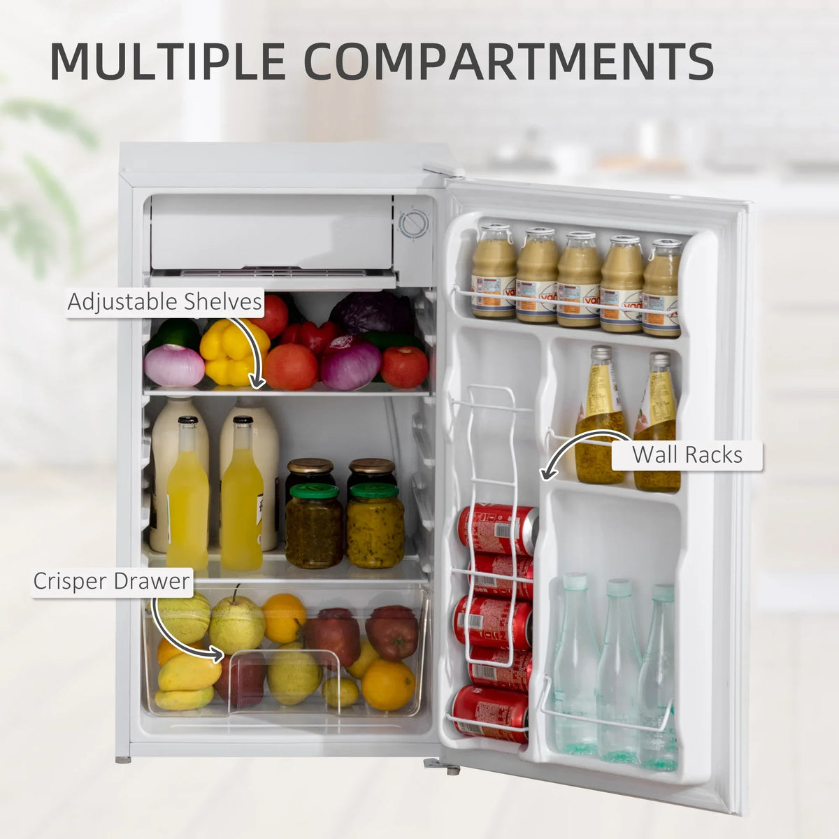 Harper & Bright Designs Double Door Mini Fridge with Freezer, 3.2 Cu.Ft Compact Refrigerator with Adjustable Shelf, Adjustable Thermostat and Reversible Door for Bedroom, Dorm, Home Office, White - image 26